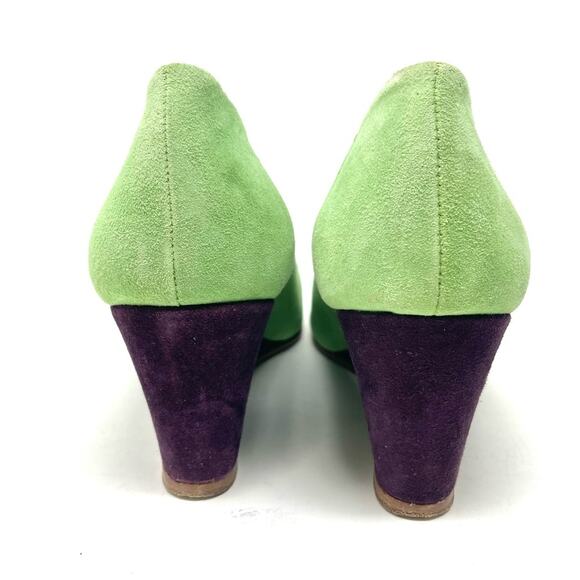 Vintage Y2K Platform Heels // Purple Vegan Suede Strappy  CAREL PARIS Vintage Y2K Suede Green Purple Wedge Heels Women\'s Size FR 39, US 8